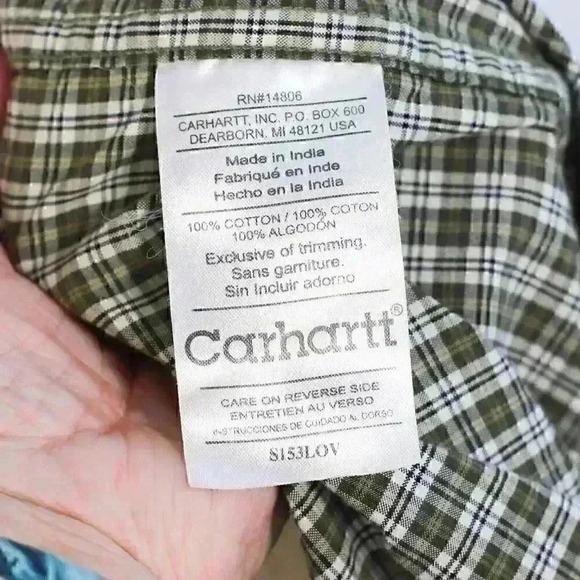 Men's Carhartt green/white check long sleeve button down collar shirt size XL - Picture 13 of 16